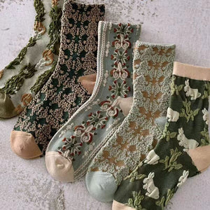 Chaussettes en coton à fleurs pour femmes (10 paires)
