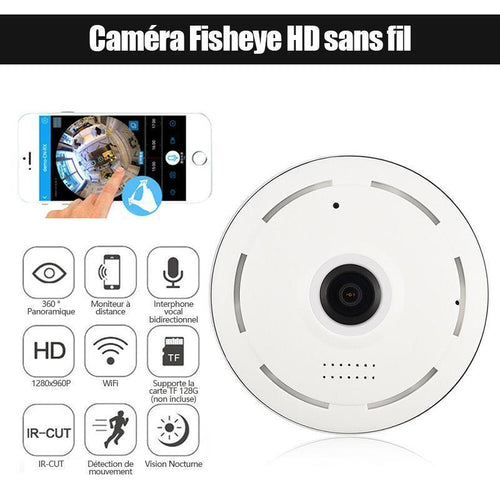 Caméra sans Fil Fisheye HD 360° Grand Angle Panoramique