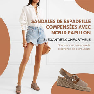Sandales de Espadrille Compensées avec Nœud Papillon pour Femmes