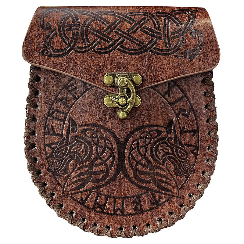 Sac ceinture en cuir gaufré nordique médiéval vintage